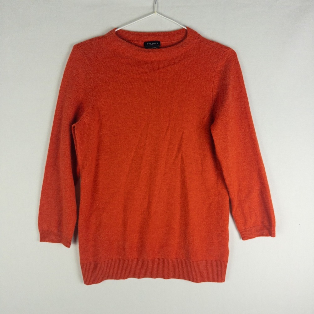 Talbots Pure Cashmere Crewneck Sweater Womens S Burnt Orange Quiet Luxury Classi